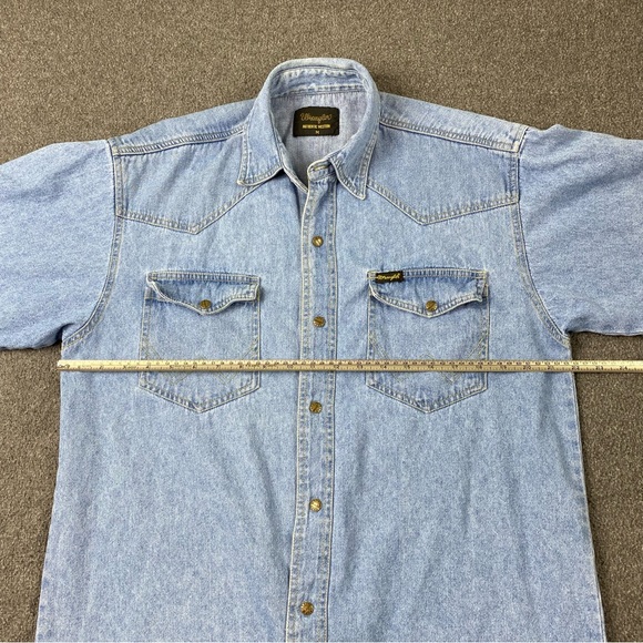 Vintage Wrangler Western Snap Button Denim Polo Shirt Men’s Sz M. Made In Canada - Picture 11 of 12